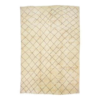 Tribal Modern Moroccan Style Oversize Wool Rug in Beige Color For Sale