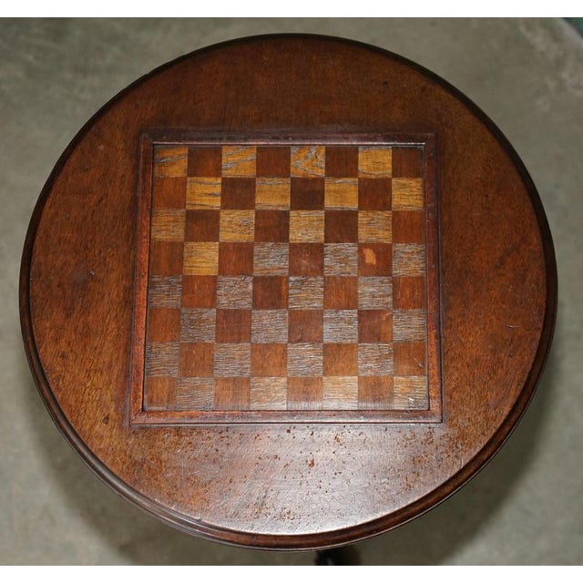 Antique Victorian Hand Carved Chess Table with Ornately Fluted Base For Sale - Image 3 of 12