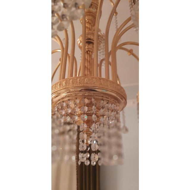 Metal Empire Gold-Plated Chandeliers with Crystals, 1970s, Set of 2 For Sale - Image 7 of 14