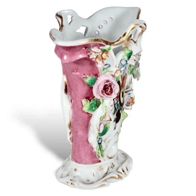 French 19th Century Old Paris Porcelain Flower Encrusted Spill Vase For Sale - Image 3 of 10