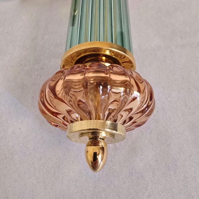 1990s Mid Century Modern Green and Amber Murano Glass Sconces - a Pair For Sale - Image 10 of 11