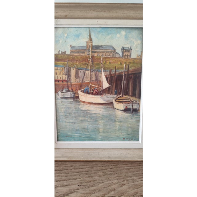 Postmodern Andre Drieu, Normandy Harbour, 1950s, Oil Painting on Canvas, Framed For Sale - Image 3 of 8