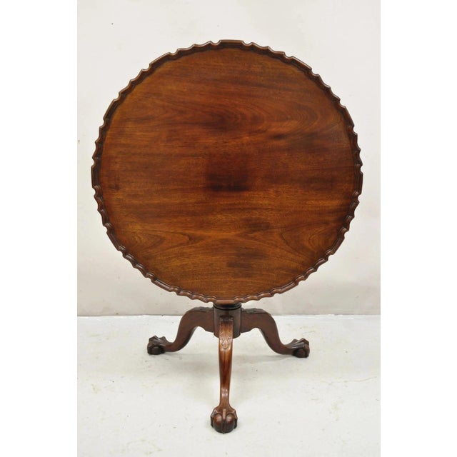 Antique Georgian Chippendale Pie Crust Mahogany Ball and Claw Tilt Top Table For Sale - Image 12 of 12