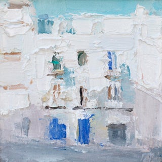 Lisboa II by Heiko Mattausch | Oil on canvas on board Abstract depiction of buildings in Lisbon. For Sale