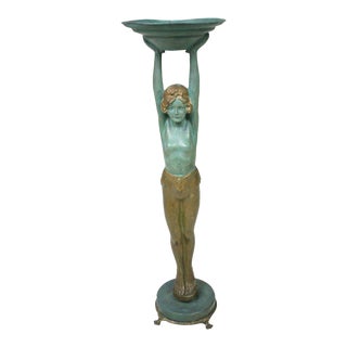 Polychromed Metal Art Deco Lady Statue by Everlite N.Y., 1930 For Sale