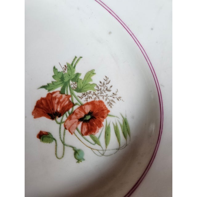 French Antique Old Paris Platters With Wildflowers and a Raspberry Pink Border - A Set For Sale - Image 3 of 8