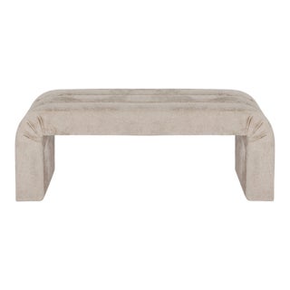 Matthew Izzo Home Mercer Waterfall Edge Textured Taupe Chenille Channeled Bench For Sale
