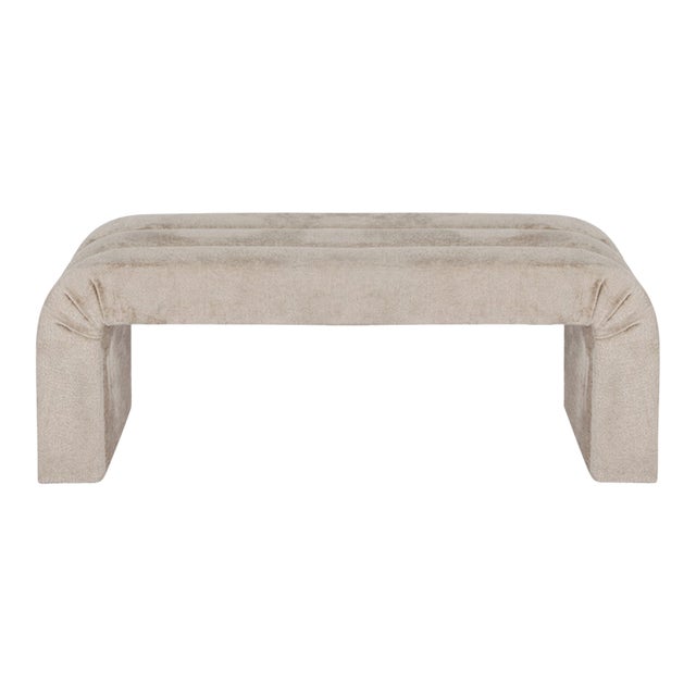 Matthew Izzo Home Mercer Waterfall Edge Textured Taupe Chenille Channeled Bench For Sale