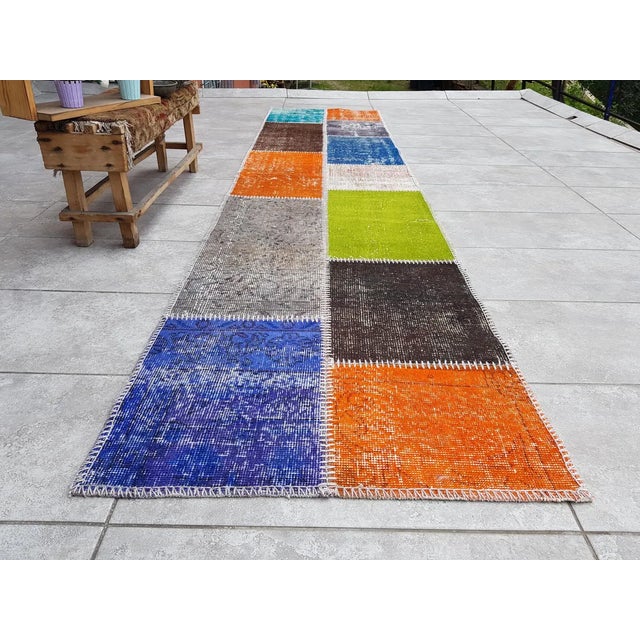 Orange 1960s Floral Handkotted Wool Runner For Sale - Image 8 of 10