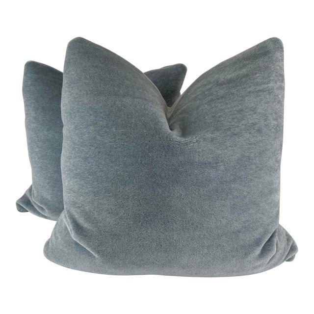 Teddy Mohair in Blue 22" Pillows-A Pair For Sale