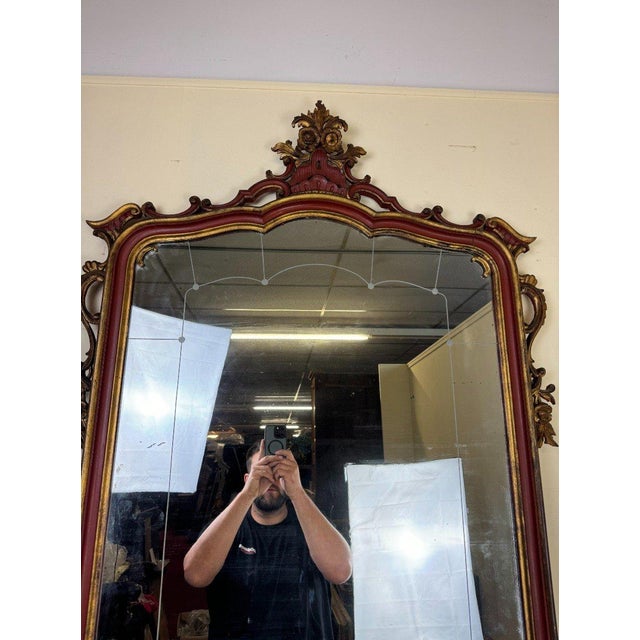 Louis XV Baroque Style Venetian Mirror in Lacquered and Gilded Wood For Sale - Image 4 of 9
