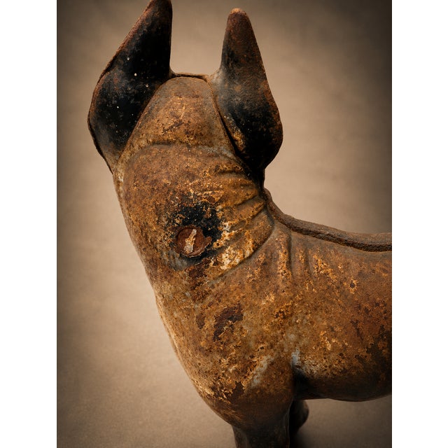 Metal Antique American Cast Iron Boston Terrier Doorstop With Original Painted Surface For Sale - Image 7 of 8