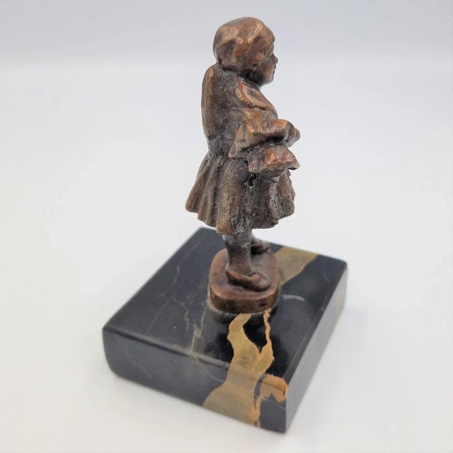 Girl Bronze Figure on Marble Base, 1890s For Sale - Image 4 of 6