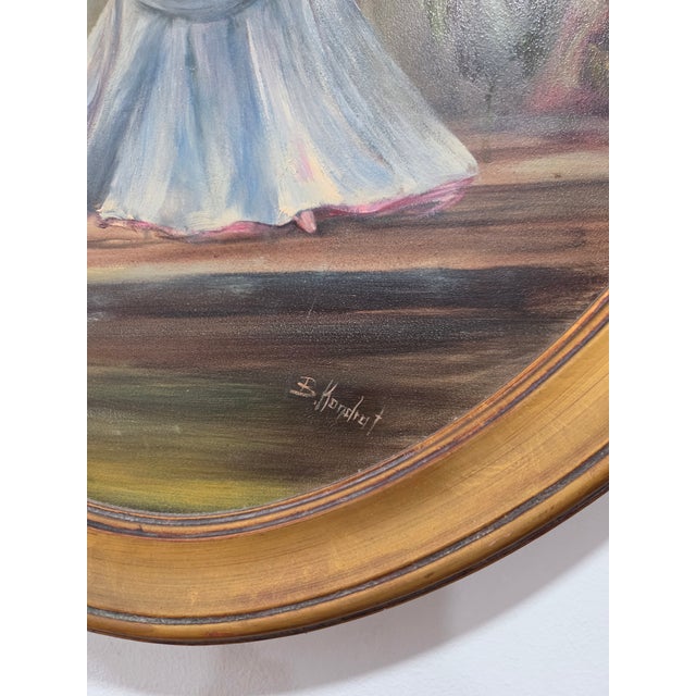 Vintage Victorian Oil Painting With Oval Gold Frame For Sale - Image 4 of 12