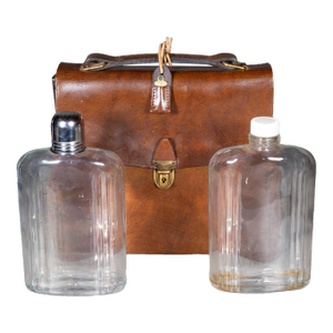 Vintage Leather Double Flask Travel Bar Set c.1970