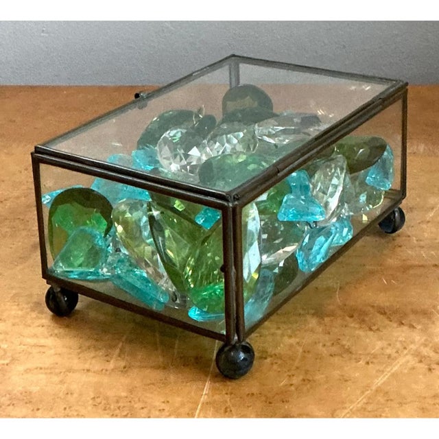 Mid-Century Modern Retro Glass Display Box With Crystal and Resin Prisms For Sale - Image 3 of 12
