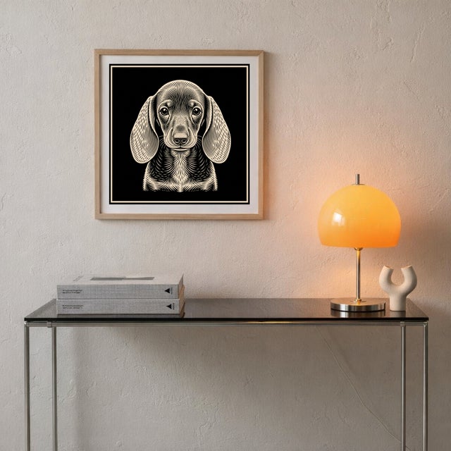 Atelier Aria Lumae the Sovereign Pet Collection Dachshund Silhouette Geometric Lithograph Fine Art Gallery Board Print Square Panel 16 X 16 For Sale - Image 9 of 18