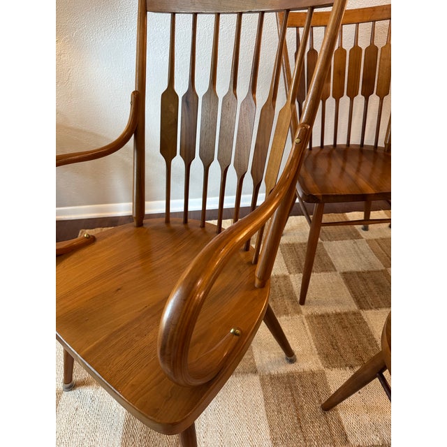 A beautiful mid century modern set of dining chairs by Kipp Stewart for Drexel “Declaration”, circa 1960s. The sculptural...