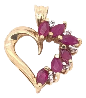 10 Karat Yellow Gold Heart Pendant With Amethyst and Diamonds