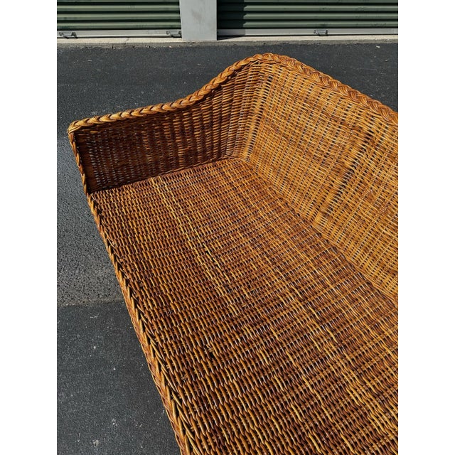Coastal Vintage Rattan Sofa With Braided Wicker Trim For Sale - Image 16 of 18