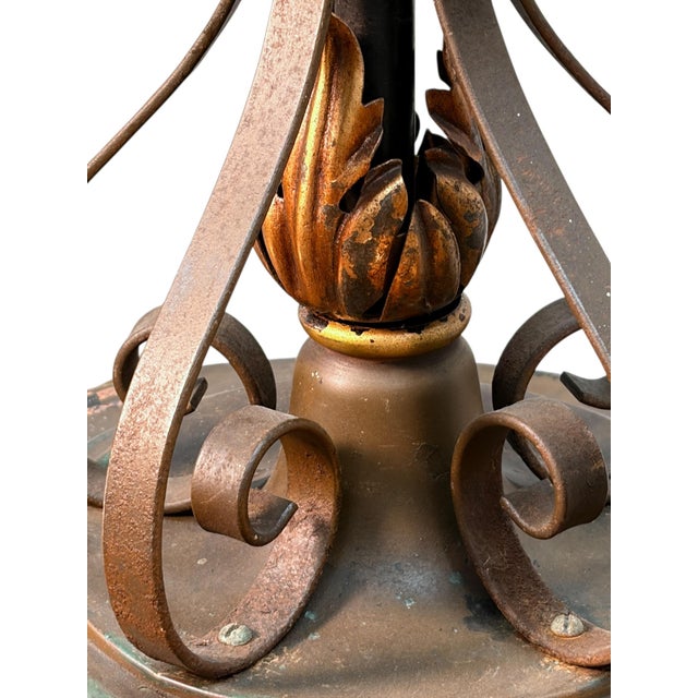 1920s 1920s Pendant With Acorn Shaped Shade and Four Bare Bulbs and Original Paint Finish For Sale - Image 5 of 14