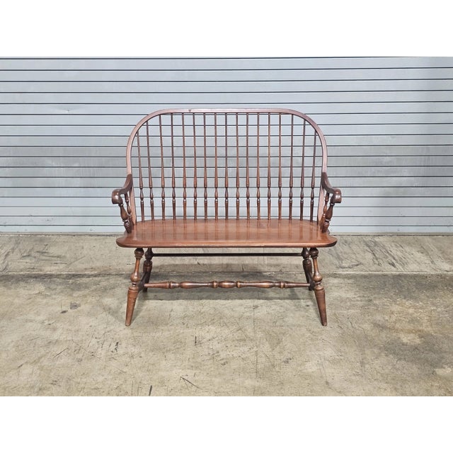American Late 20th Century L. Hitchcock Windor Style Bench Made in Conneticut For Sale - Image 3 of 8