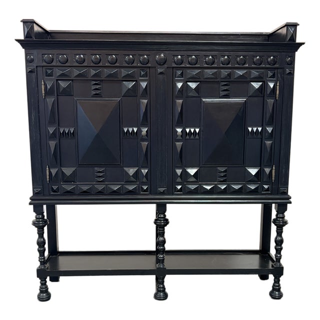Noir Black Lacquer Portuguese Cabinet For Sale