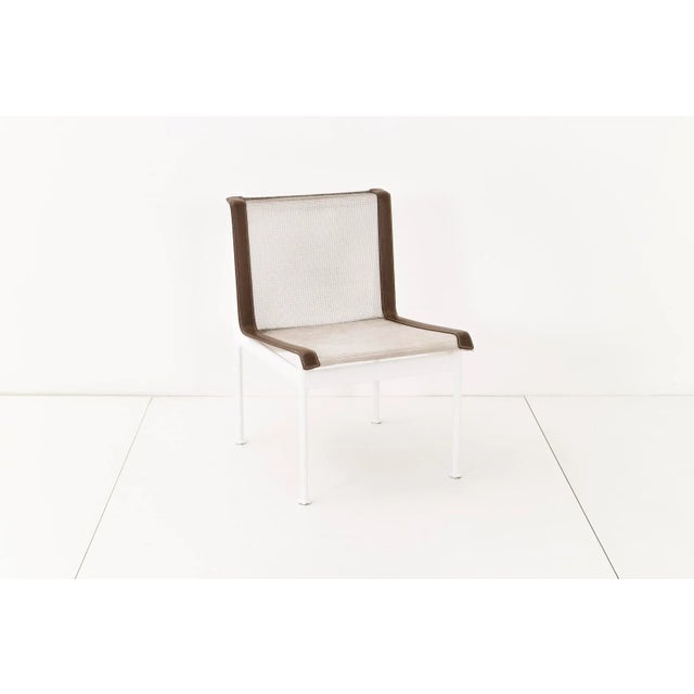 Richard Schultz 1966 series Knoll. Set of four outdoor dining chairs Model No. 1966-46-H. Seat and back are woven vinyl...