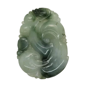 Carved Natural Jade Flying Dragon Spiral on Luyi Wave and Longevity Peach Pendant