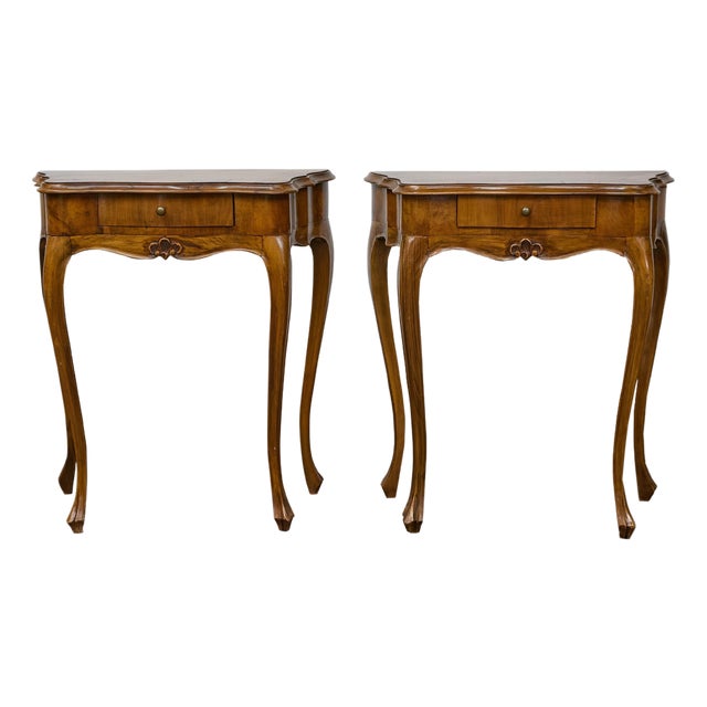 19th Century Pair of Italian Louis XV Style Walnut Console Tables with Serpentine Fronts For Sale
