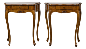 19th Century Pair of Italian Louis XV Style Walnut Console Tables with Serpentine Fronts