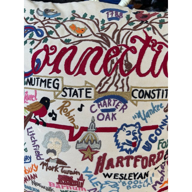 2010s Cat Studio Connecticut State Embroidered Pillow For Sale - Image 5 of 7