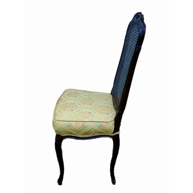 1940s Louis XV Style Cane Back Dining Chairs With Green Brocade Upholstery. Set of 4 For Sale - Image 5 of 12