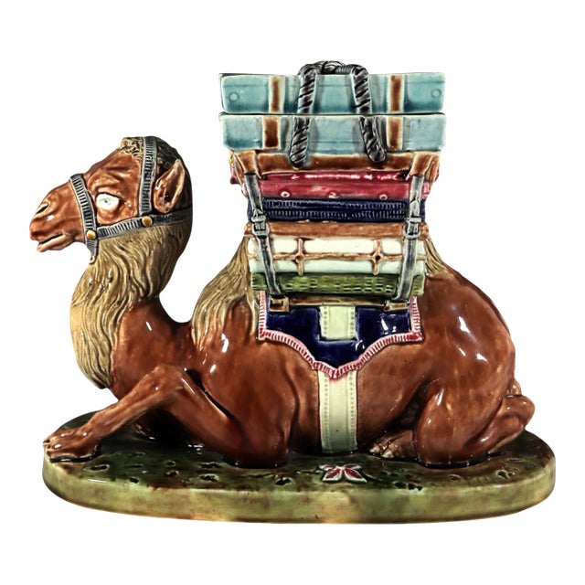 French St. Amand Majolica Camel-Form Lidded Box For Sale