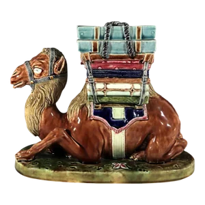 French St. Amand Majolica Camel-Form Lidded Box