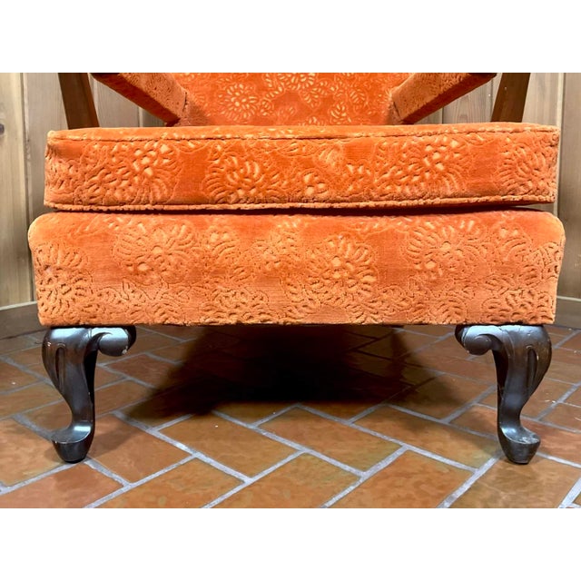 Wood MCM Victorian-Style Carved Walnut Armchair and Ottoman For Sale - Image 7 of 17