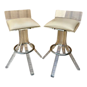 Mid Century Modern Swivel Lucite Bar Stools in the Charles Hollis Jones' Style (A Pair)