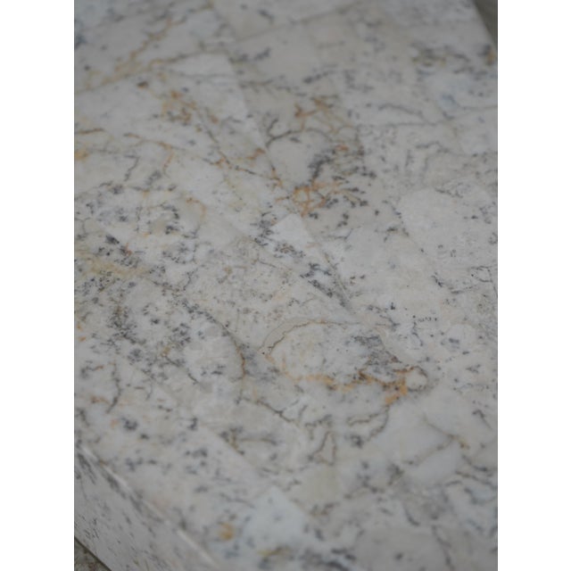 White Pair Maitland Smith Modern Design Marble & Glass End Tables For Sale - Image 8 of 13