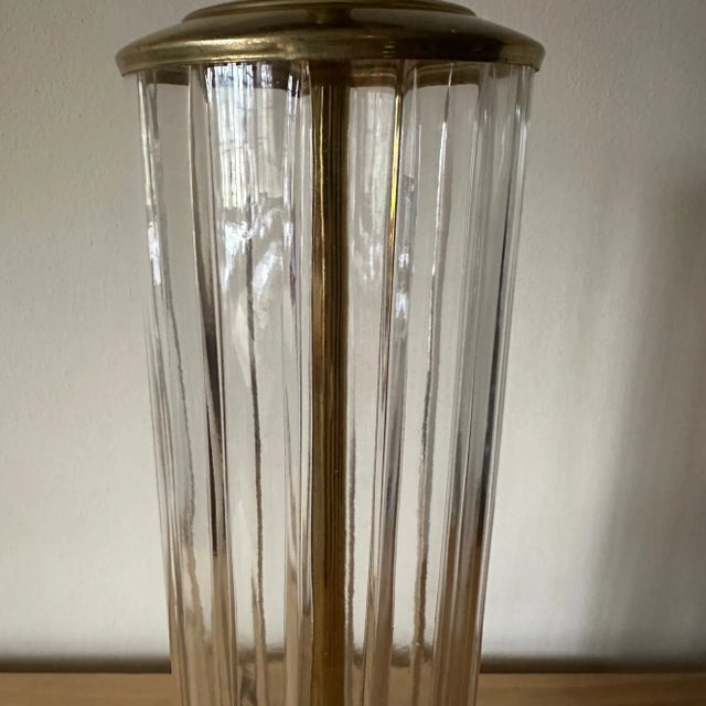 Vintage Brass and Cylinder Cut Glass Tall Buffet Lamp For Sale In Milwaukee - Image 6 of 10