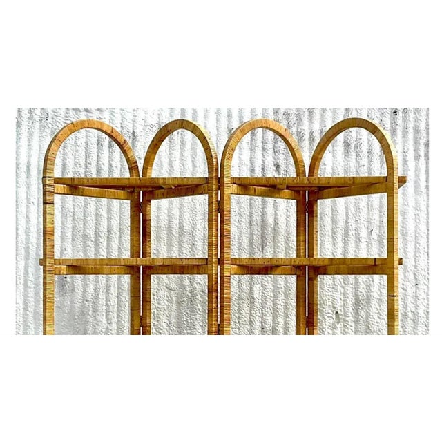 Vintage Coastal Arched Folding Rattan Etagere For Sale - Image 9 of 12
