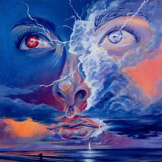 Taken By The Sky by Amanda Seckington | Oil on panel Portrait of a face with stormy sky elements. For Sale