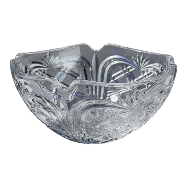 Vintage Contemporary Fostoria Crystal Pineapple Criss Cross Fan Bowl For Sale