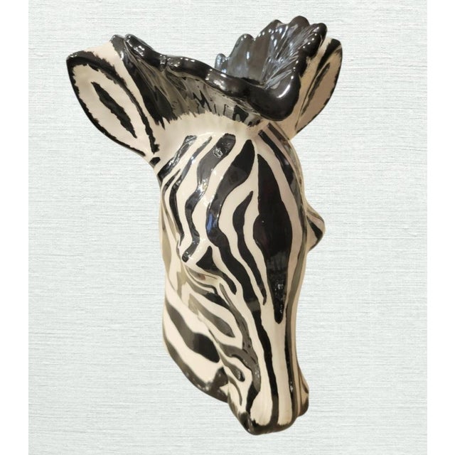 1980s 1981 Vintage Ceramic Black White Zebra Head Vase in the Manner of Fitz and Floyd For Sale - Image 5 of 7