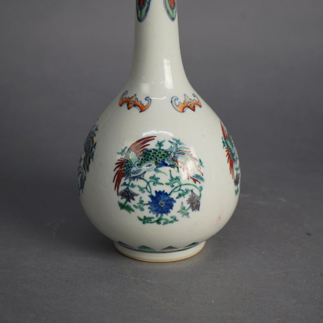 Pair of Chinese Doucai Porcelain Vases with Kangxi Mark & Pheasants, Early 20th Century For Sale - Image 4 of 7