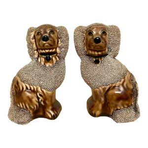 1950s Diminutive Bennington Style Rockingham-Glazed Figures of Seated Poodles - A Pair