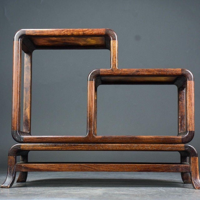 1980s Huanghuali Wood Display Stand With Marble Inset For Sale - Image 5 of 9