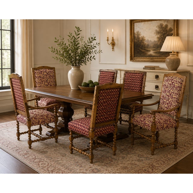 This set of six dining chairs exemplifies refined Baroque Revival–style craftsmanship, consisting of four side chairs and...