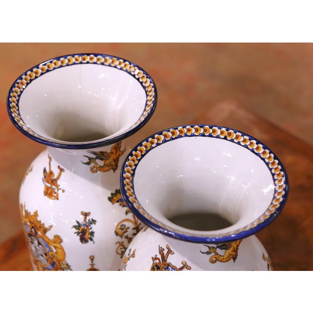 19th Century French Gien Faience Renaissance Revival Garniture Set, 3 Pieces For Sale - Image 4 of 17