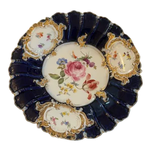 Antique Meissen Cobalt Blue Gold Gilt Hand Painted Cabinet Dish