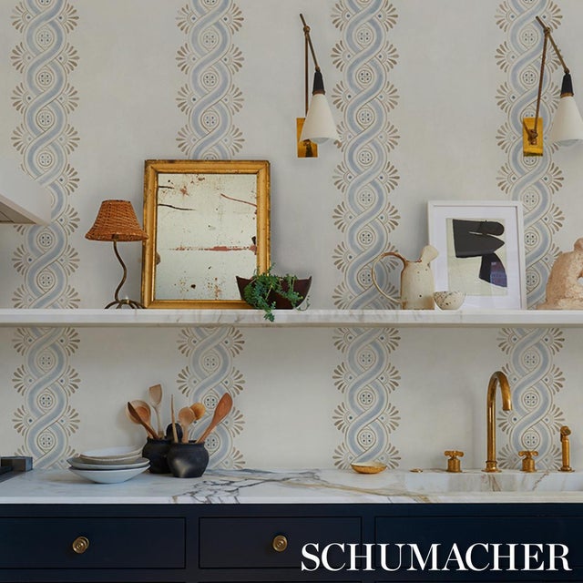 Schumacher Leonidis Stripe Wallpaper, In Blue For Sale In New York - Image 6 of 6